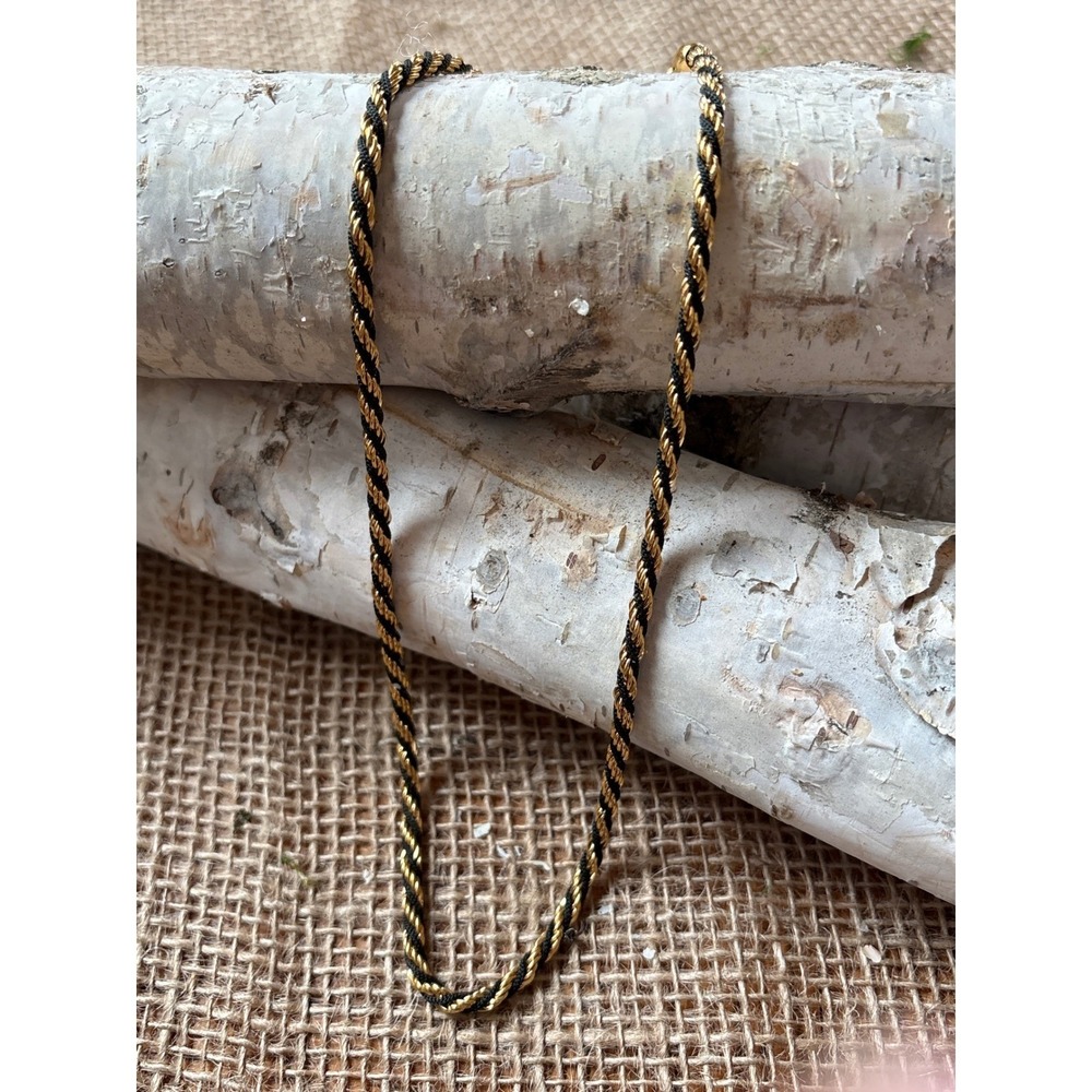 Vintage Monet Black Gold Rope Chain Necklace Twisted Minimalist Classic‎
